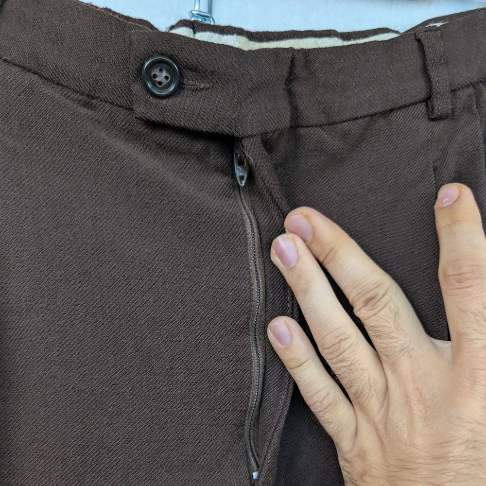 VTG Trousers Men's 30x28 Brown Dark Academia Talon Pleated Flare Old Money 70s